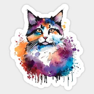 Digital Watercolor Colorful Cat Sticker